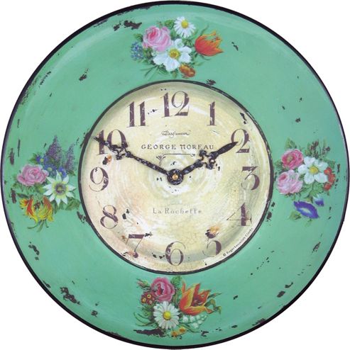 Image of Roger Lascelles Clocks Pastel Green Floral Wall Clock
