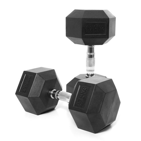 Image of Body Power 27.5kg Rubber Hex Dumbbells (x2)