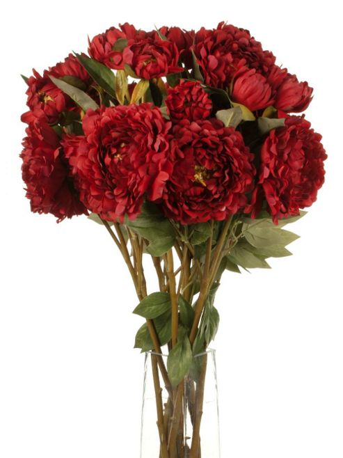 Image of Artificial 80cm Single Stem Double Headed Red Peonies X 12