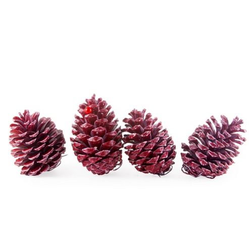 Image of Set Of Four Large Red Waxed Pine Cone Christmas Decorations