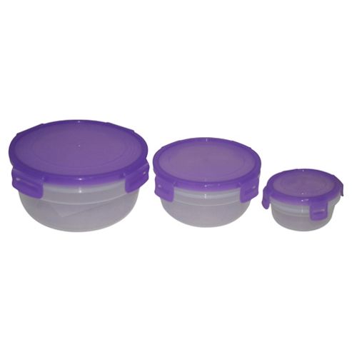 Image of Tesco Klip Fresh Round Lilac Food Containers, Set Of 3