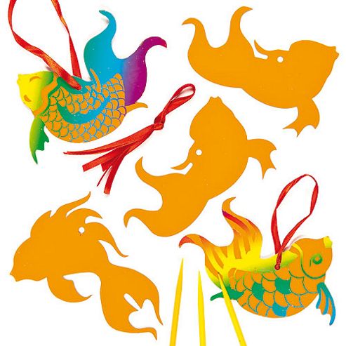 Image of Chinese Lucky Fish Scratch Art Decorations (pack Of 10)