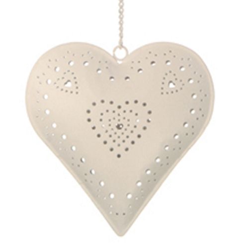 Image of Heart - Hanging Metal Tea Light Holder - Cream