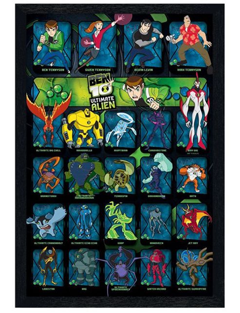 Image of Ben 10 Black Wooden Framed Ultimate Alien Character Collage Poster