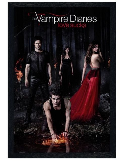 Image of Black Wooden Framed The Vampire Diaries Love Sucks Poster