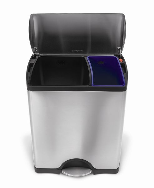 Image of Simplehuman 30/16 Litres Classic Rectangular Recycler In Brushed Stainless Steel