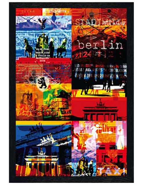 Image of Berlin Black Wooden Framed Funky Collage Poster