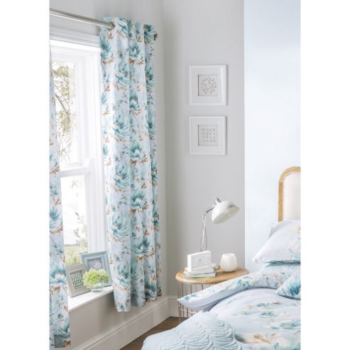 Image of Catherine Lansfield Home Designer Collection Duckegg Flora Curtains