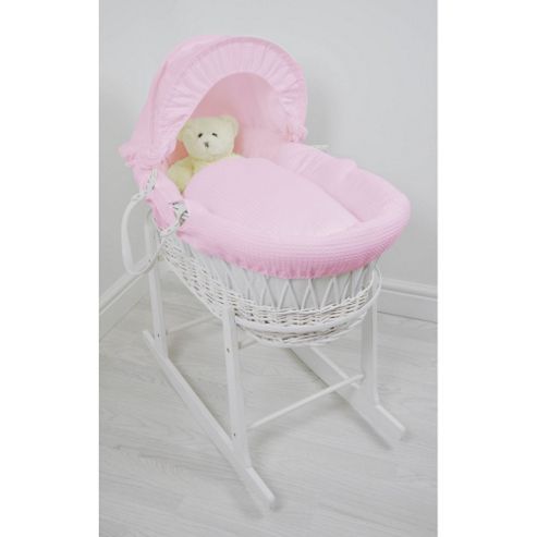 Image of Cuddles Collection White Wicker Moses Basket (waffle Pink)