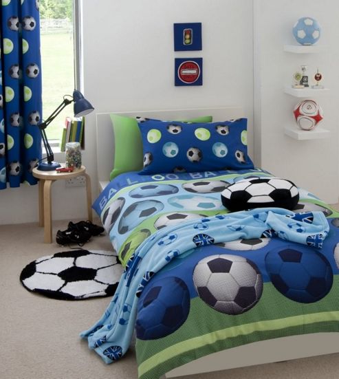 Image of Catherine Lansfield Home Kids Cotton Rich Football Single Bed Cotton Rich Duvet Cover Set Blue