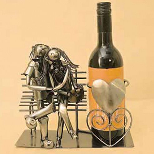 Image of Heart - Loving Couple - Handmade Metal Recycled Wine Bottle Holder