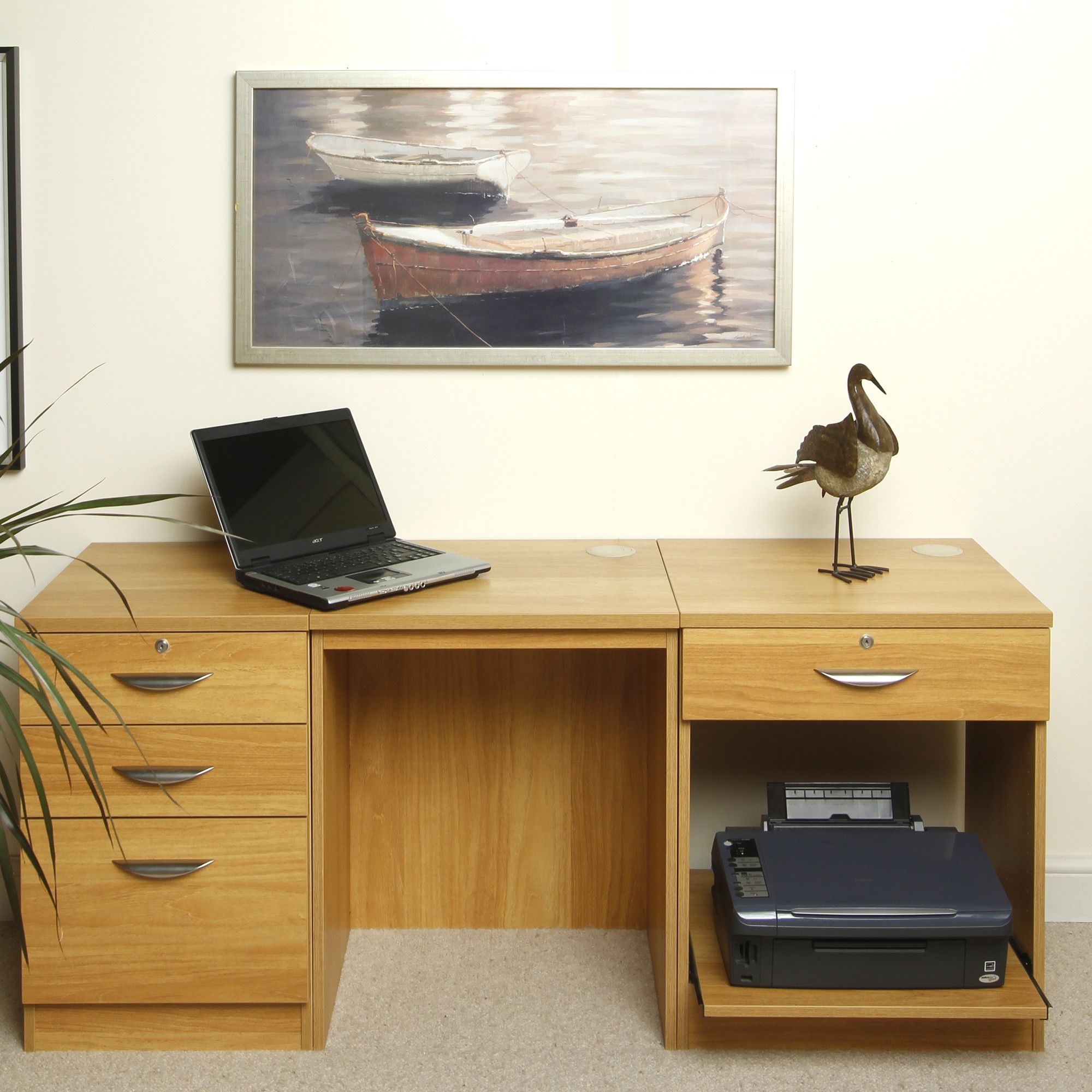 Enduro Home Office Desk / Workstation with Pedestal and Printer Storange - Warm Oak at Tesco Direct