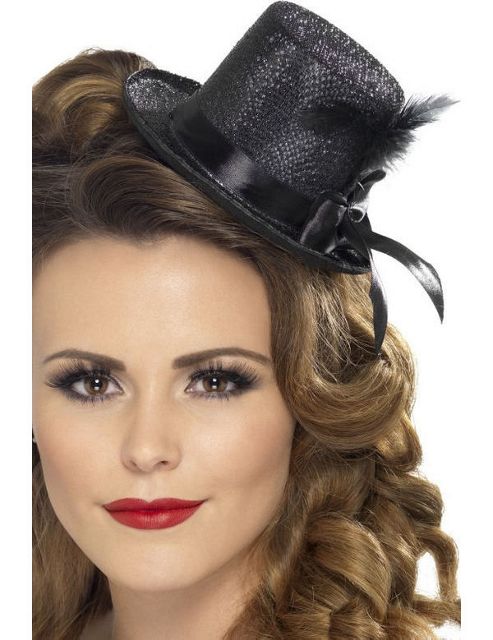 Image of Black Mini Hat With Feather