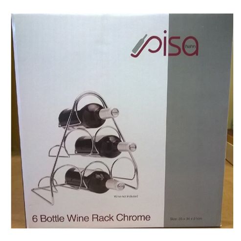 Image of Pisa Wine Rack 6 Bottle Pyramid Chrome Boxed
