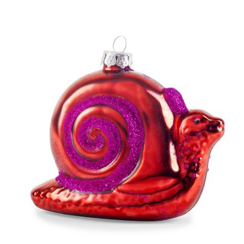 Image of Pair Of Red Metallic Glass Snails Novelty Christmas Decoration Baubles