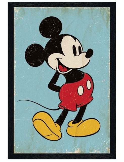 Image of Black Wooden Framed Walt Disney Retro Mickey Mouse Poster