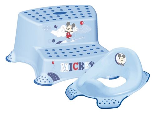 Image of Disney Baby Mickey Mouse Toilet Training Seat &amp; Double Step Stool Combo - Blue Clouds