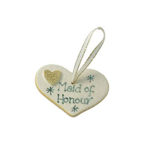 Image of Maid Of Honour Gold Sparkle Heart Wedding Keepsake