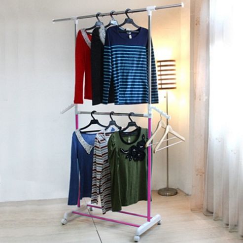 Image of Germaine - Extending Wardrobe / Clothes Storage Rail - Silver / Pink