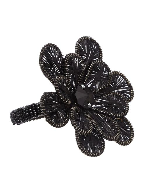 Image of Linea Black Flower Napkin Ring Set Of 4