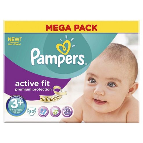 Image of Pampers Active Fit Size 3+ Mega Pack - 80 Nappies