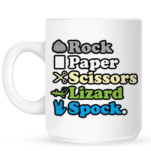 Image of Rock Paper Scissors Lizard Spock 10oz Ceramic Mug