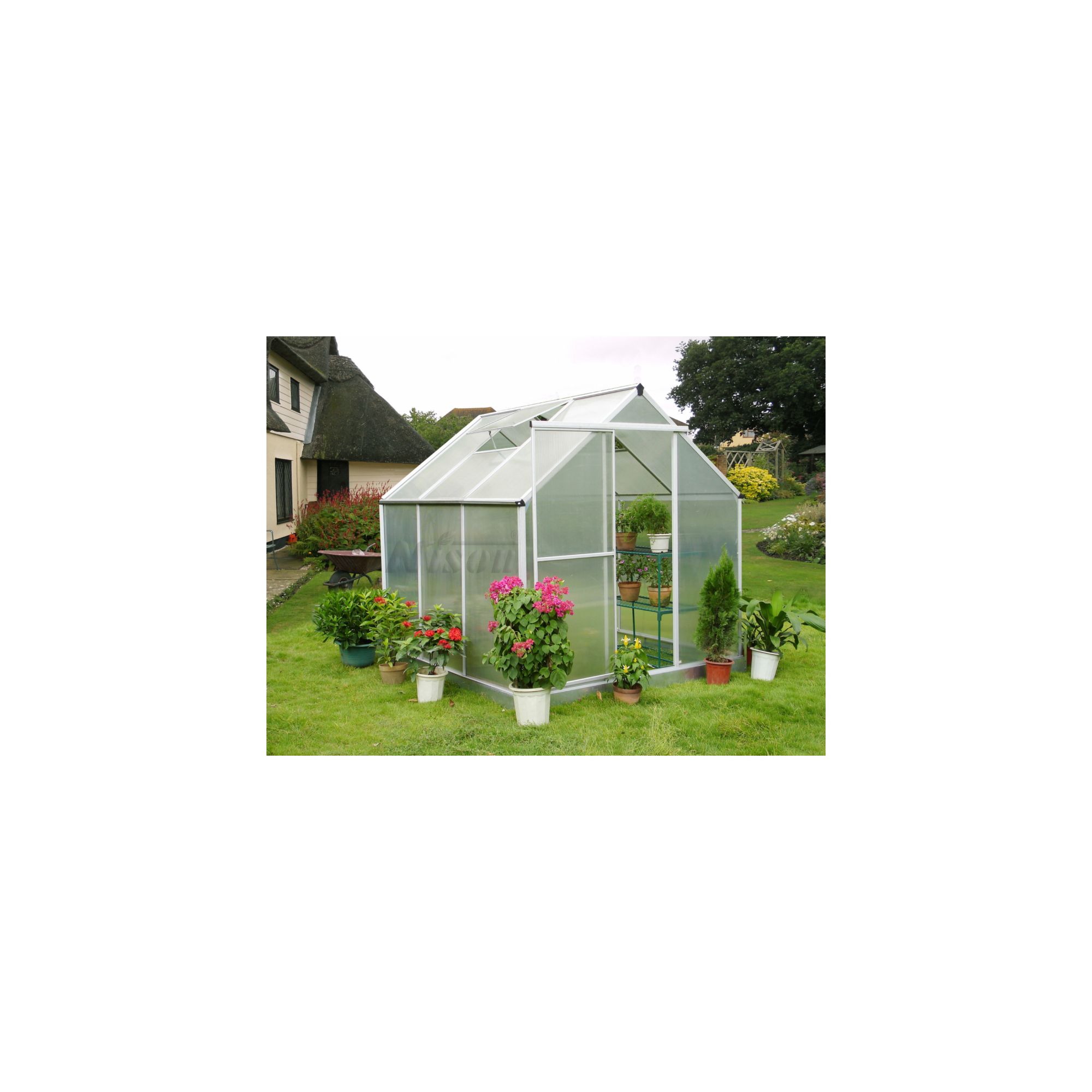 Nison Aquila 6x6 Aluminium Polycarbonate Greenhouse, Including Base & Free Shelving at Tesco Direct