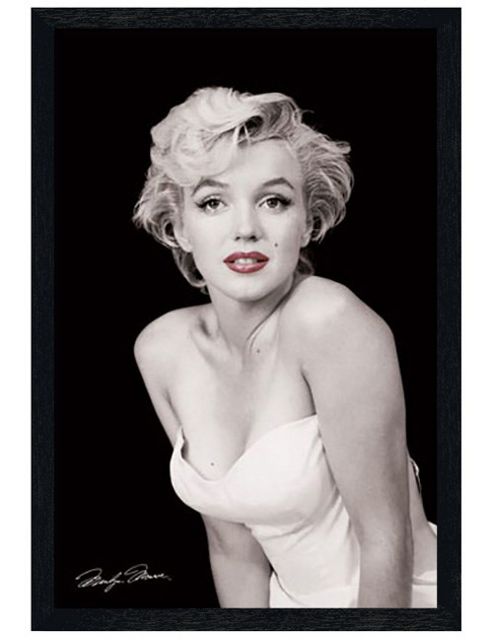 Image of Marilyn Monroe Black Wooden Framed Red Lips Poster