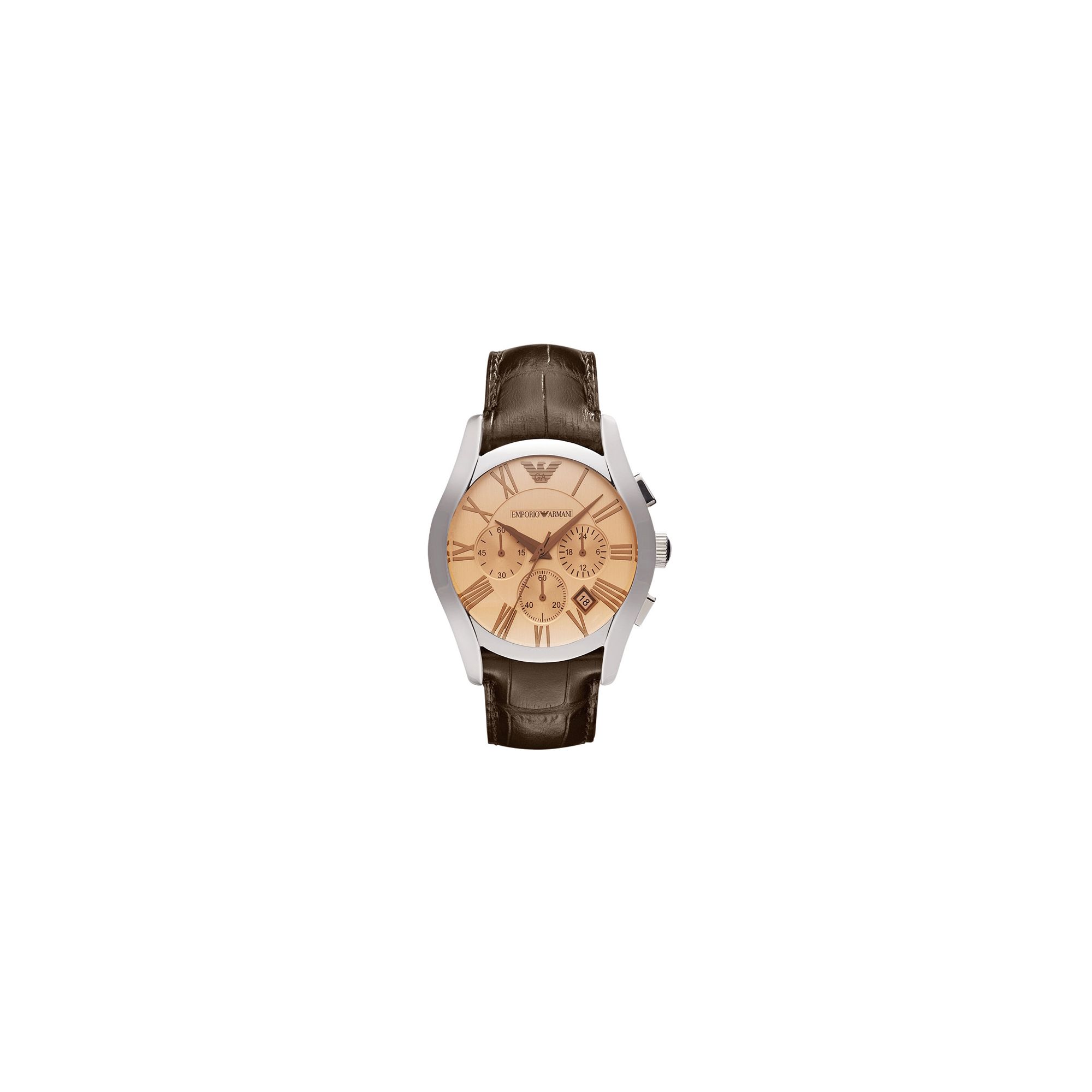 Emporio Armani Gents Chronograph Brown Leather Strap Watch AR1634 at Tesco Direct