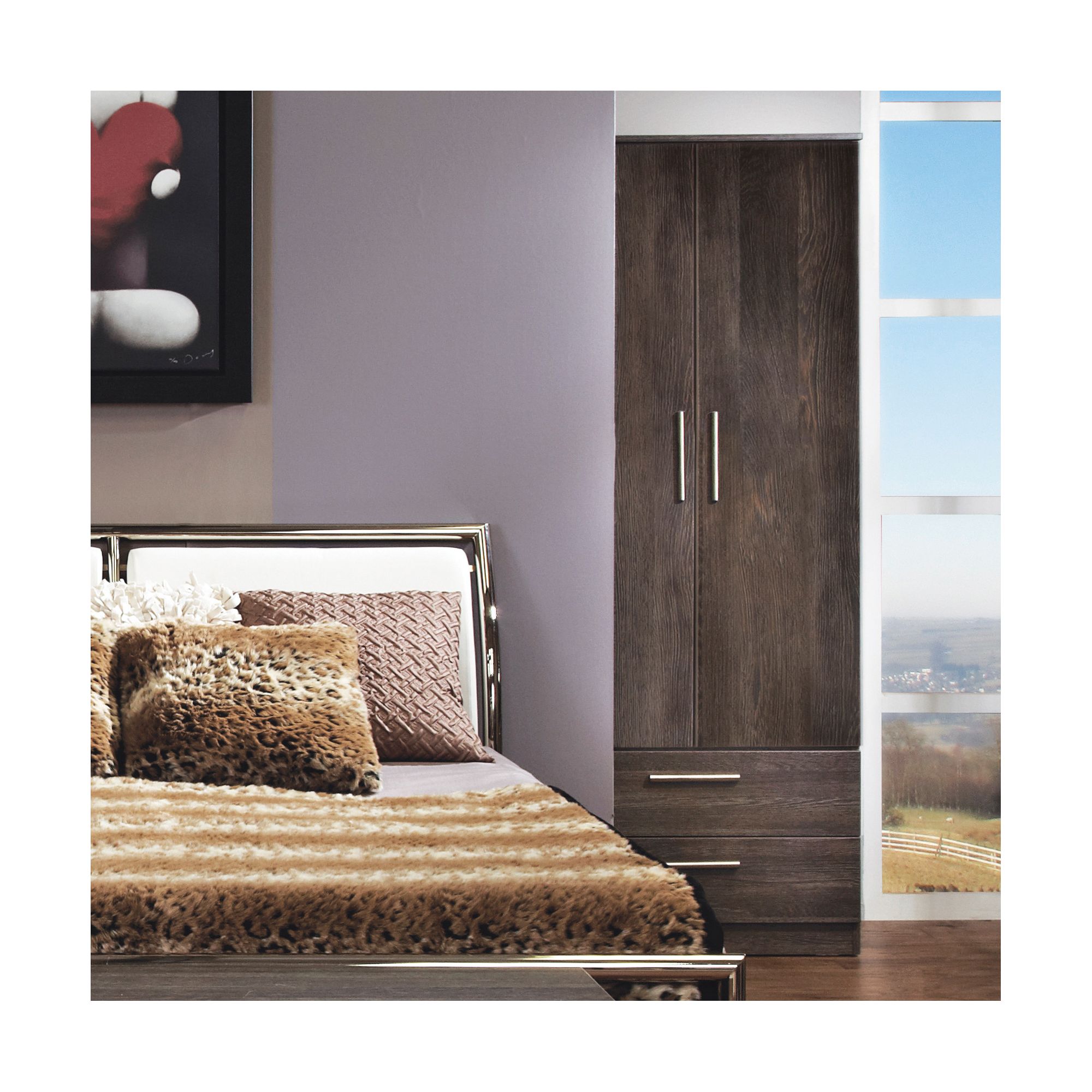 Welcome Furniture Contrast Tall 2 Drawer Wardrobe - Cocobola at Tesco Direct