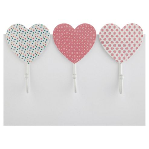 Image of Tesco Kids Heart Door Hooks Set 3