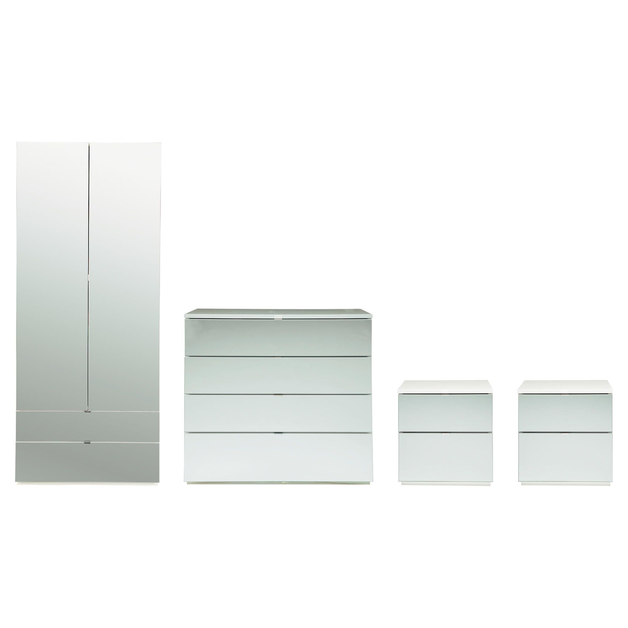 Palermo Package 3 White (Wardrobe, 2 x Bedside, 4 Drawer Chest)-Mirrored at Tescos Direct