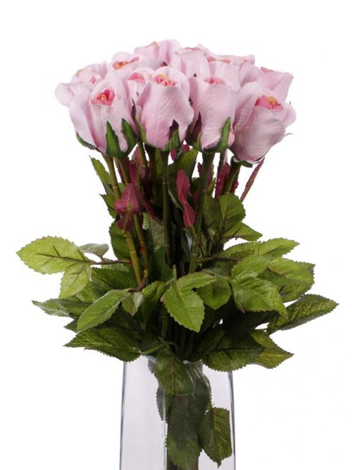 Image of Artificial 60cm Single Stem Closed Bud Pale Pink Roses X 12