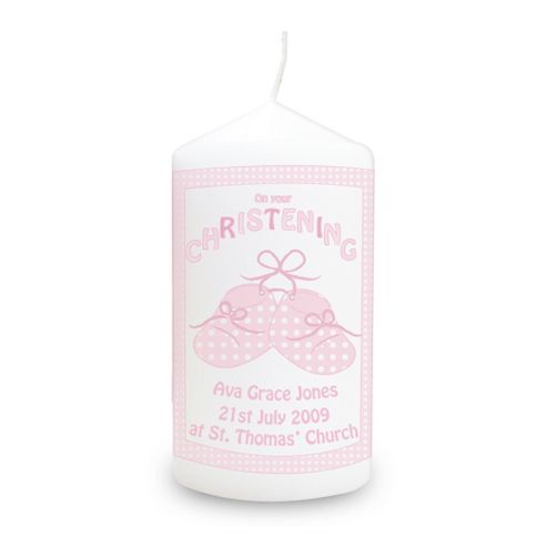 Image of Personalised Bootee Pink Christening Candle