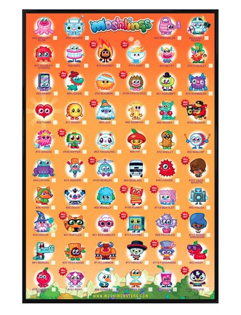 Image of Moshi Monsters Gloss Black Framed Moshlings Tick Chart Poster