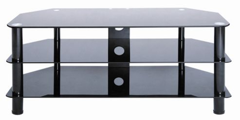 Image of Levv Glass Tv Stand - Black Gloss / Black