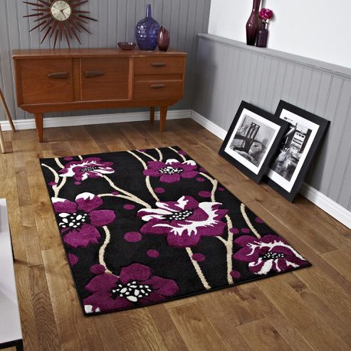 Image of Think Rugs Verona Black/purple Hand Carved Rug - 120 Cm X 170 Cm (3 Ft 11 In X 5 Ft 7 In)