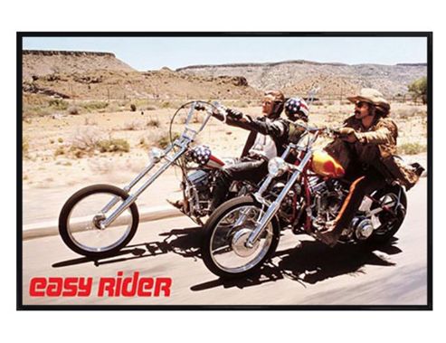 Image of Easy Rider Gloss Black Framed Peter Fonda & Dennis Hopper On The Road Poster