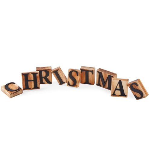 Image of Printing Letter 'christmas' Block Display In Wood