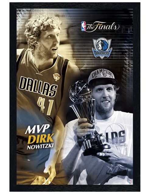 Image of Dallas Mavericks Black Wooden Framed Dirk Nowizki Poster