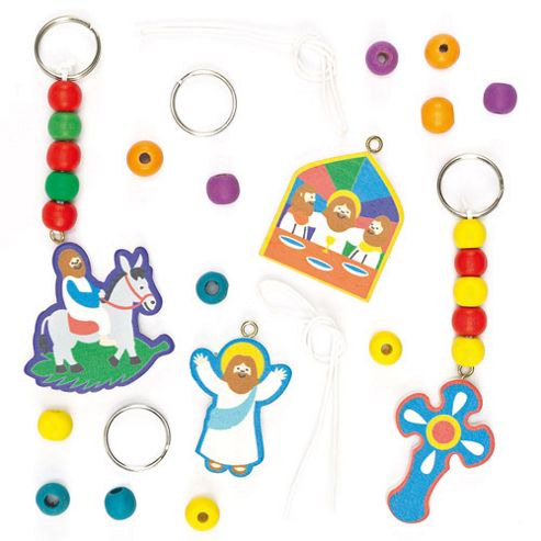 Image of Easter Holy Week Wooden Bead Keyring & Bag Dangler Kits (pack Of 4)