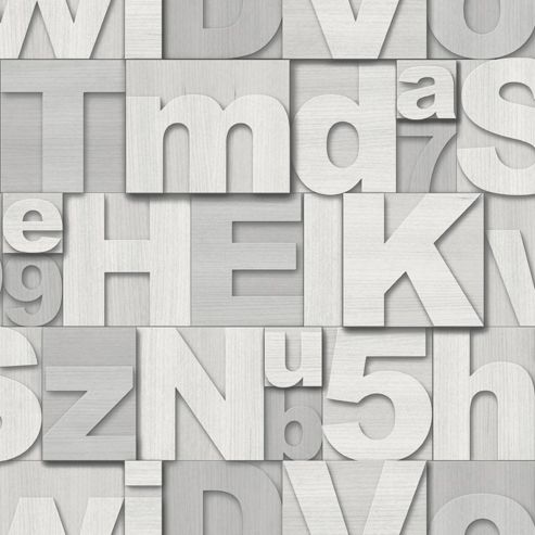Image of Muriva Wood Letters Wallpaper - White