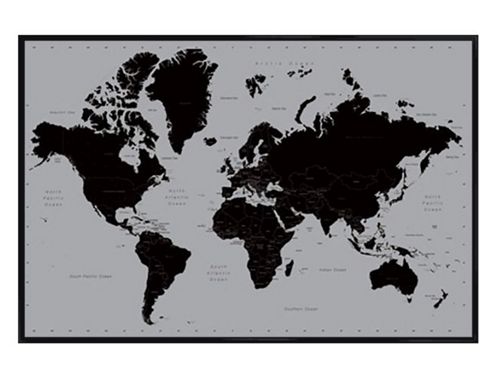 Image of World Map Gloss Black Framed Wonderful World Poster