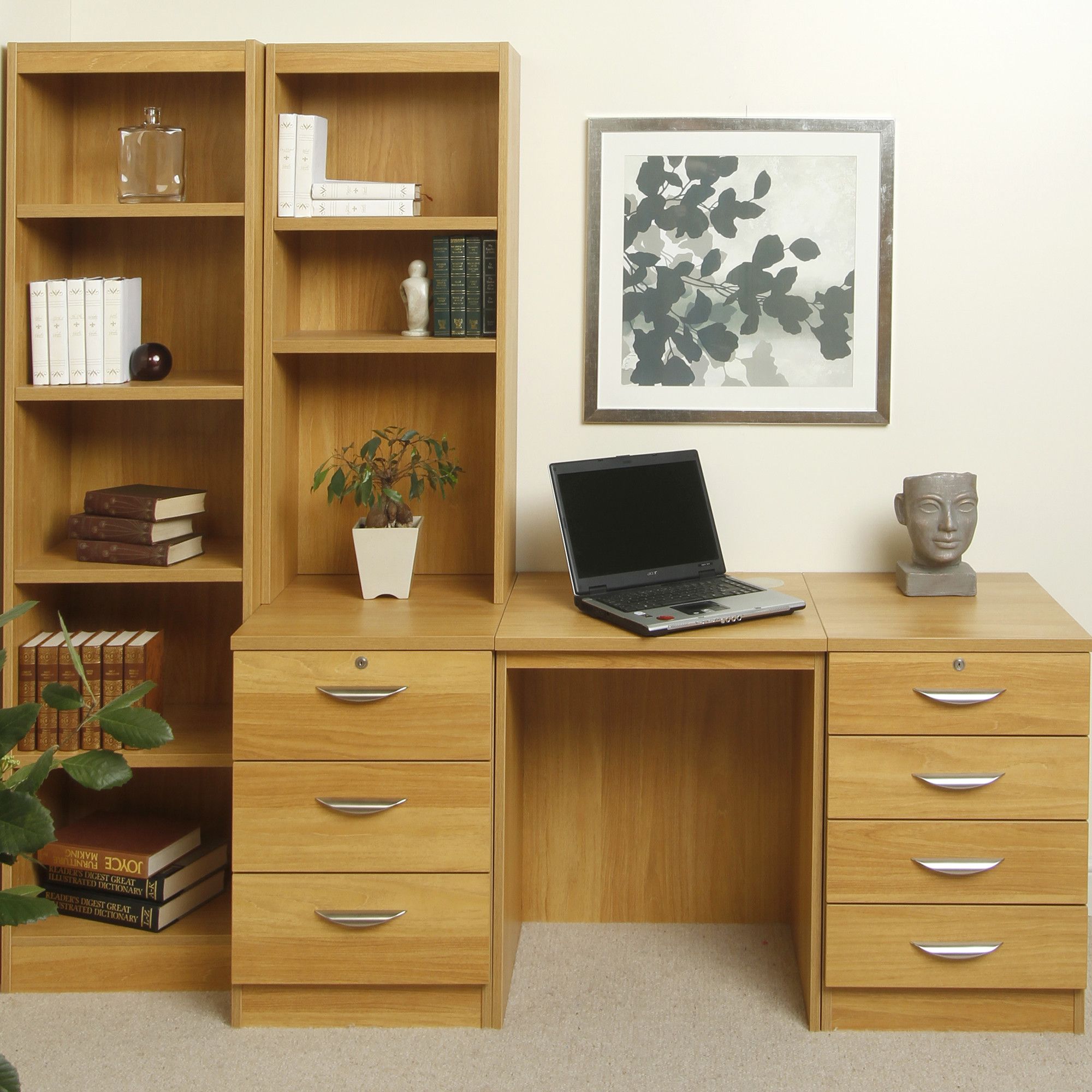 Enduro 1050Home Office Desk / Workstation with Bookshelves - Beech at Tesco Direct