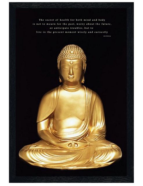Image of Buddhism Buddha Black Wooden Framed Live In The Present Moment Poster