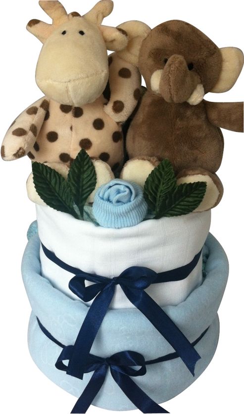 Image of 2 Tier Baby Boy Safari Nappy Cake