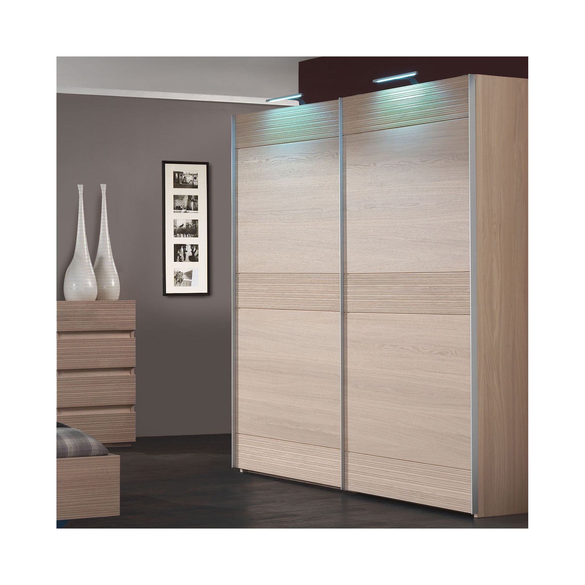 Sleepline Diva Wardrobe with 4 Shelves - Grey Mat Lacquered - With Mirror - 265cm at Tesco Direct