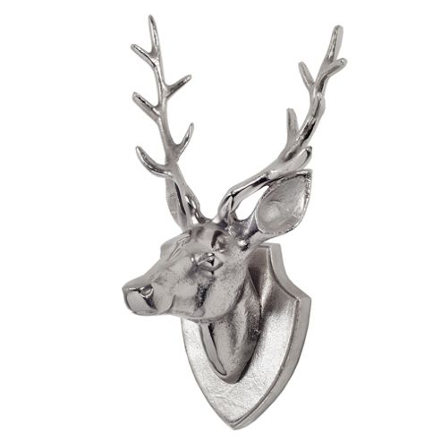 Image of Aluminium Stag's Head On A Plaque Feature Wall Art