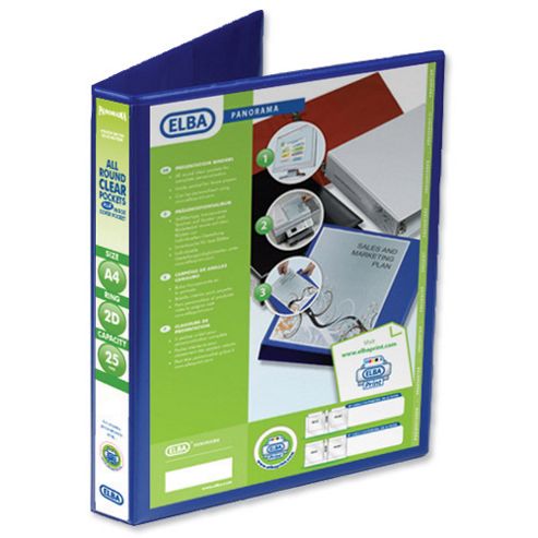 Image of Elba Presentation Ring Binder Pvc 2 D-ring 25mm Capacity A4 Blue Ref 400008412 [pack 6]