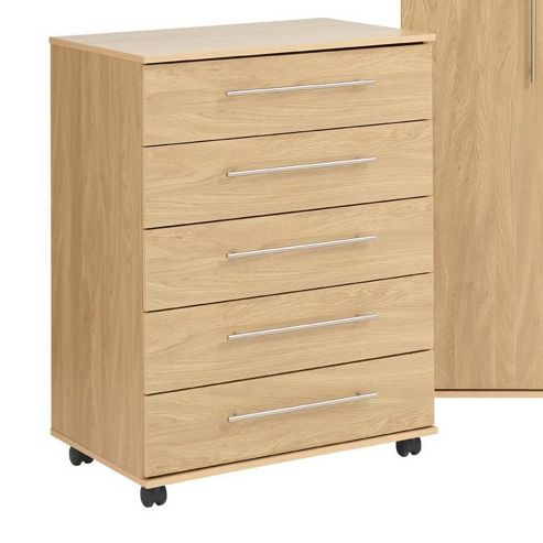 Image of Ideal Furniture Bobby 5 Drawer Chest - Oak